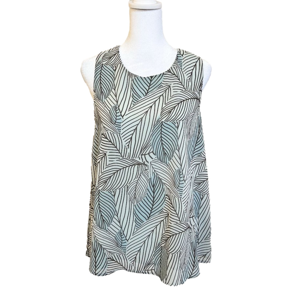 Pleione dressy green leaf pattern sleeveless top, fully lined, NWT size XS/S